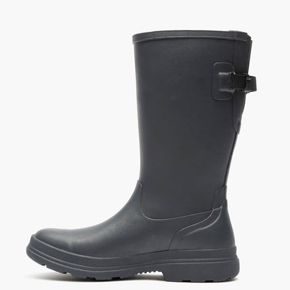 Black rain boot on a white background