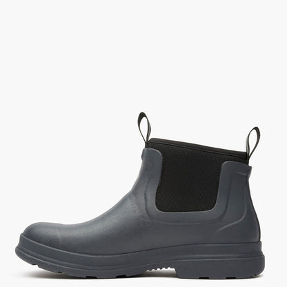 Gray rubber boot with black elastic shaft on a white background